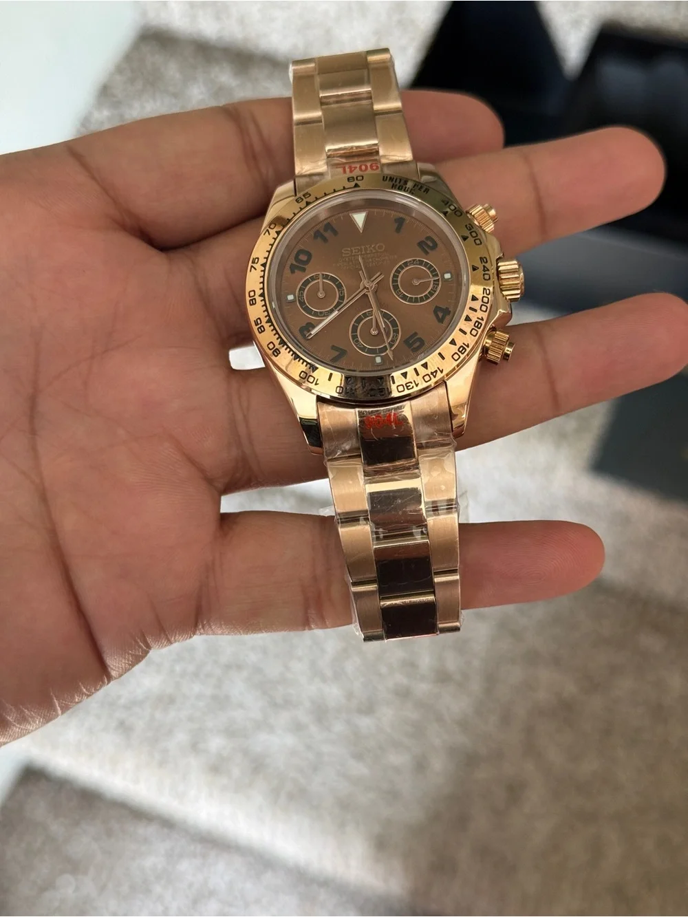 Seiko mod Rose Gold Chronograph with chocolate dial Men's Watch